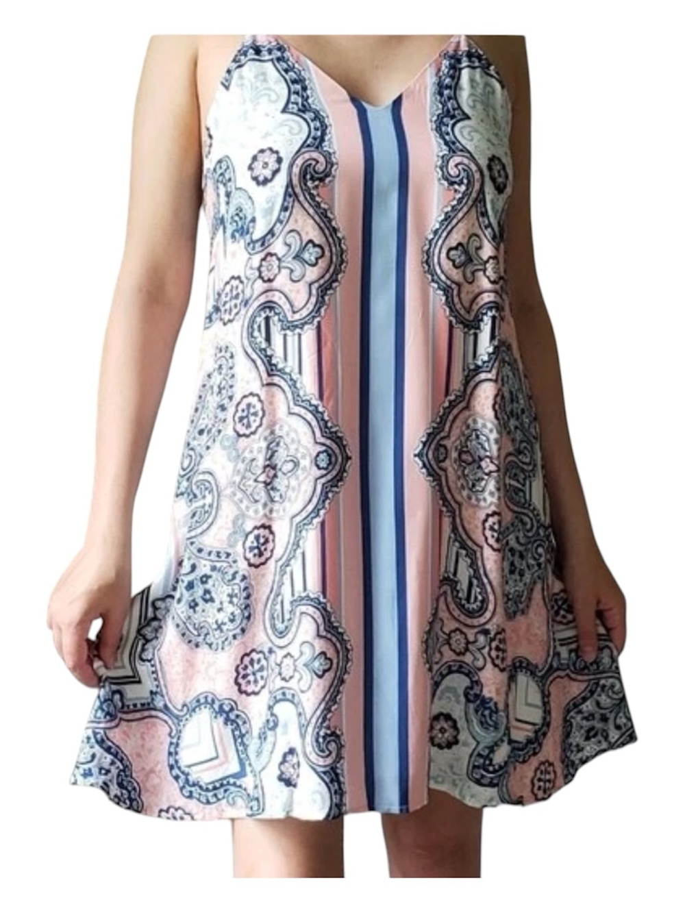 The Jetset Diaries NWT Second Skin Pink and Blue Paisley Mini Dress